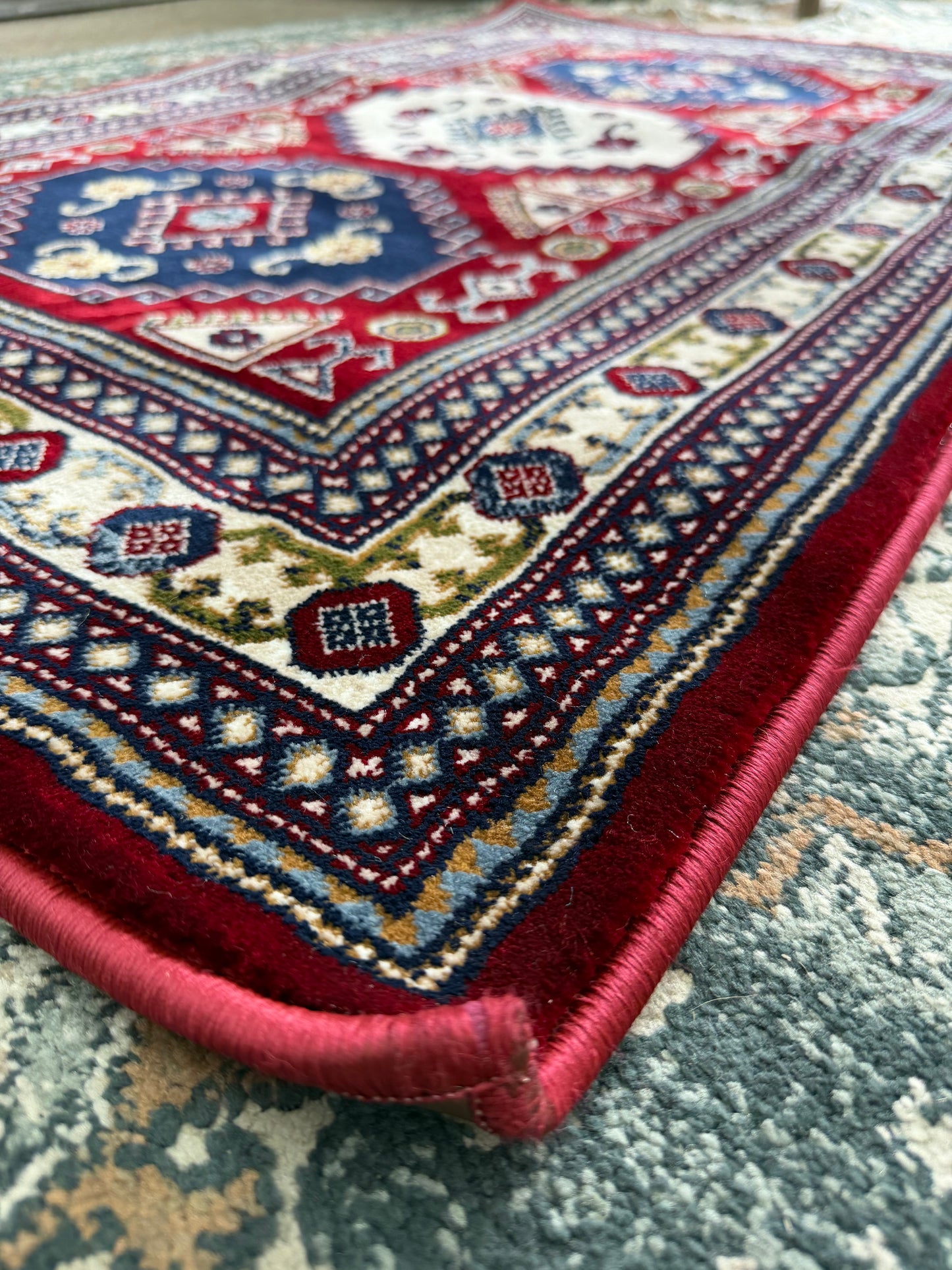 Tribal Area Rug – Red, Navy Blue, and Cream (3x4)