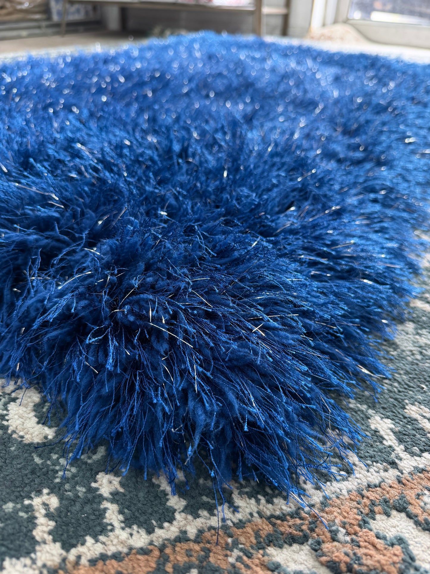 Shaggy Shimmer Area Rug – Royal Blue and Silver (3x4)