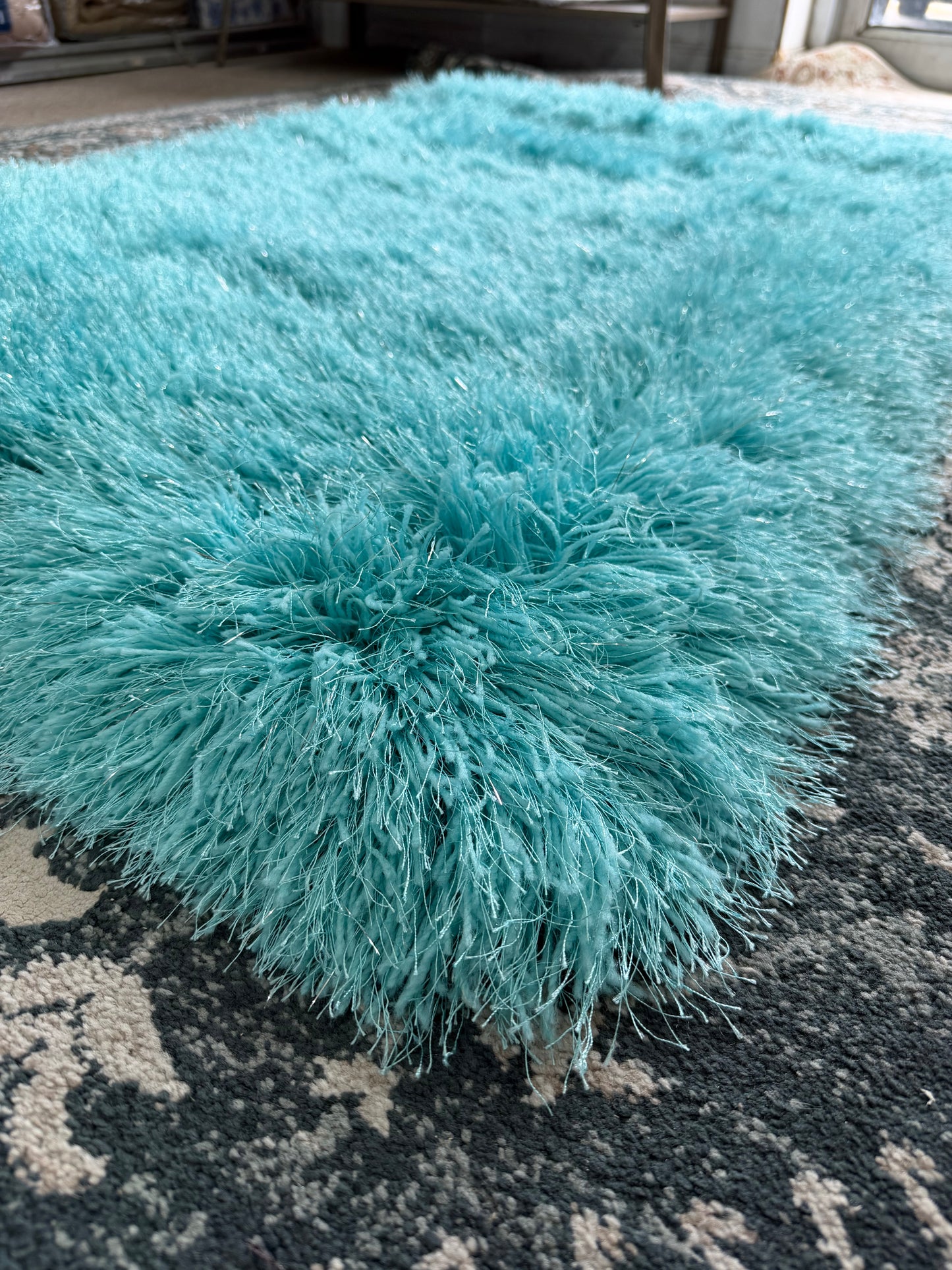 Shaggy Shimmer Area Rug – Turquoise and Silver (3x4)