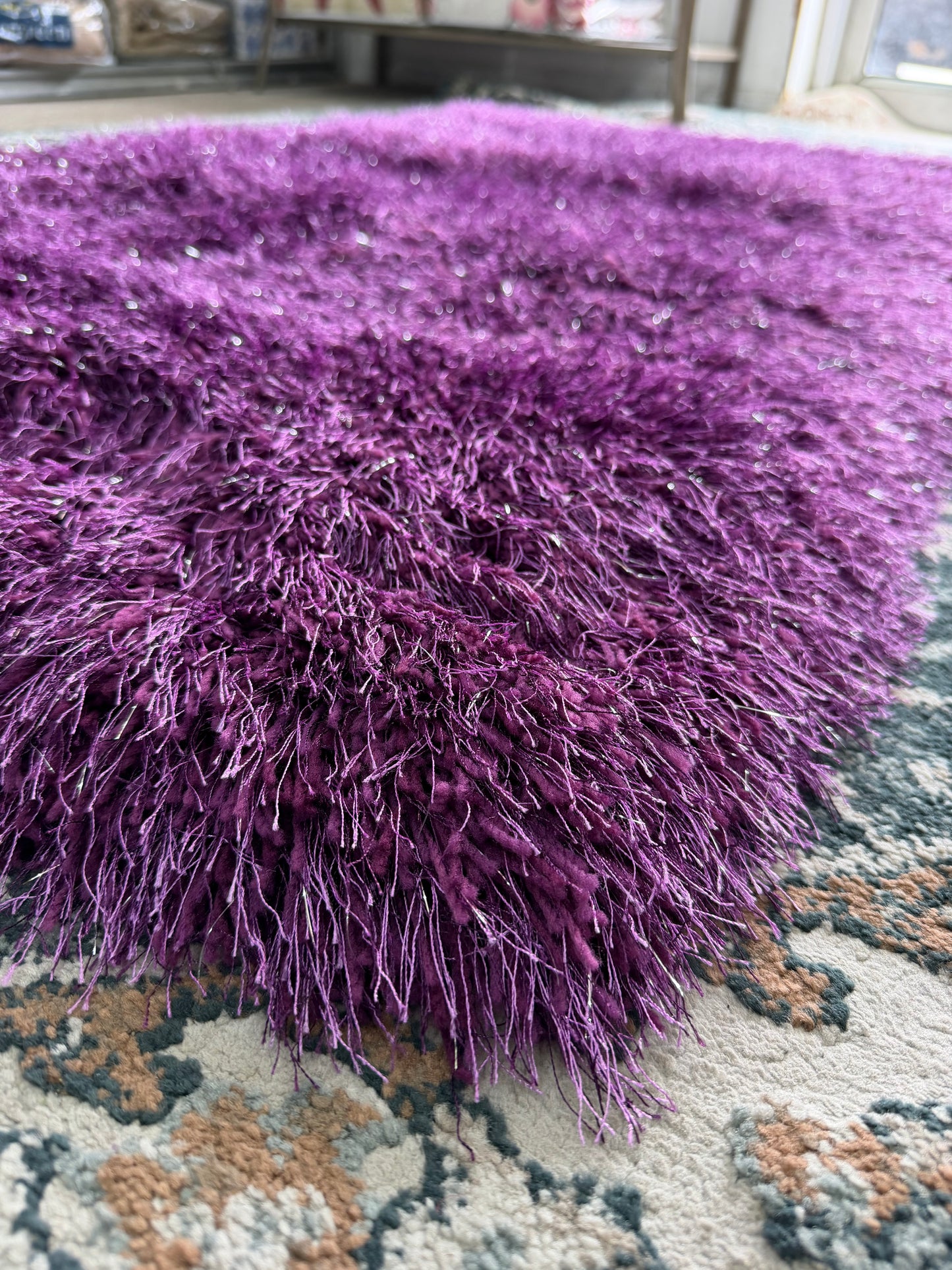 Shaggy Shimmer Area Rug – Purple and Silver (3x4)