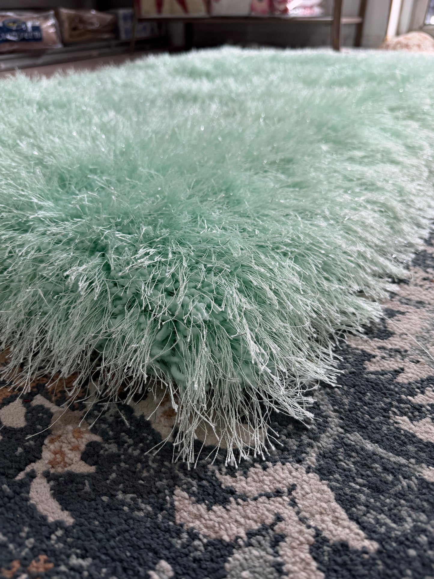 Shaggy Shimmer Area Rug – Mint Green and Silver (3x4)