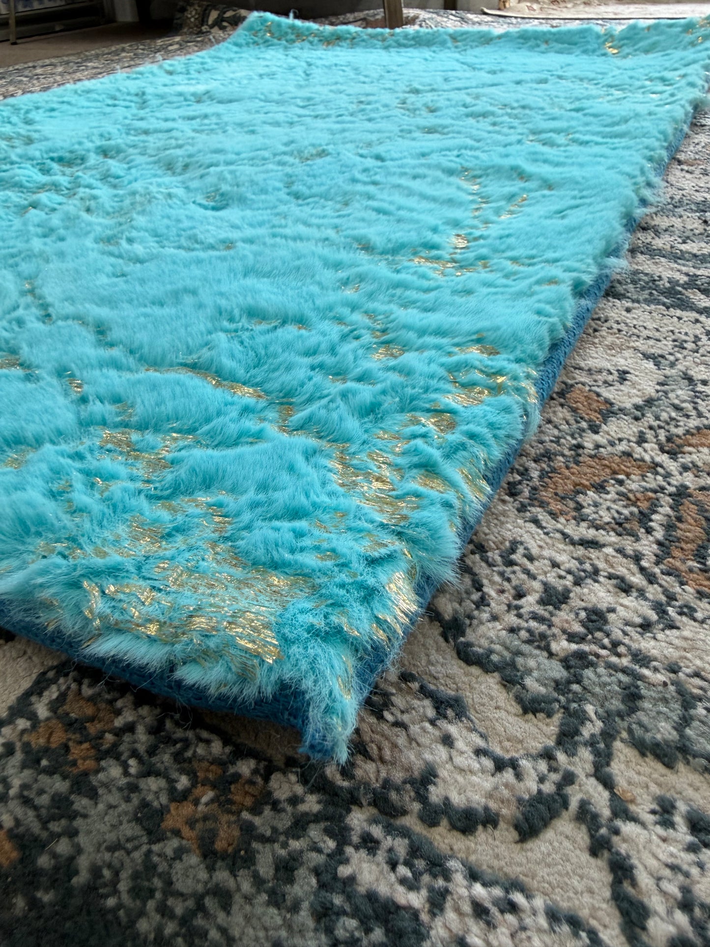 Riviera Area Rug – Turquoise and Metallic Gold (2x3)
