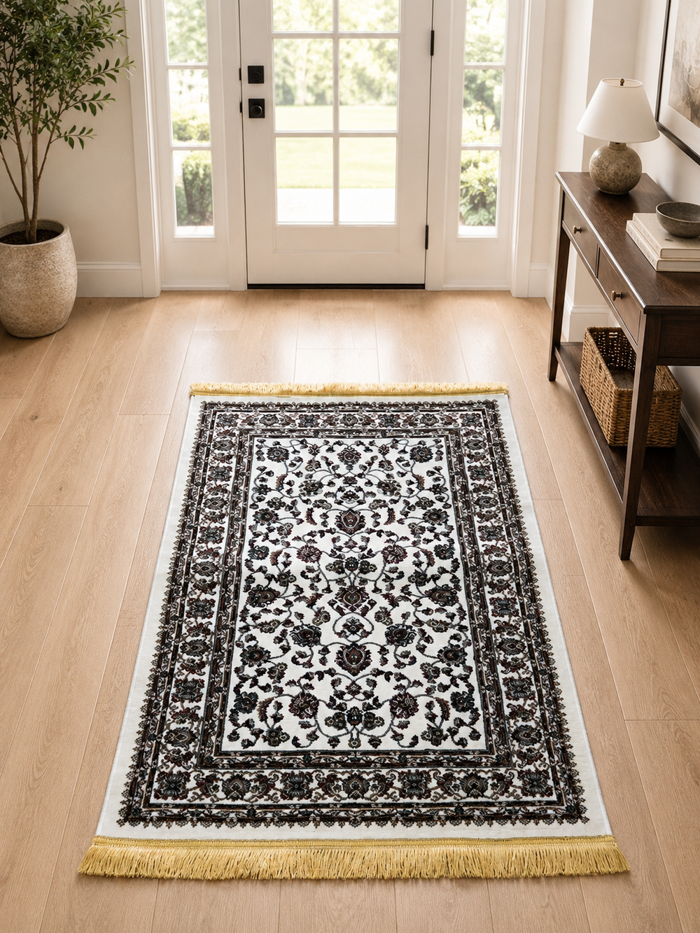 Imperial Ivory Floral Fringe Rug