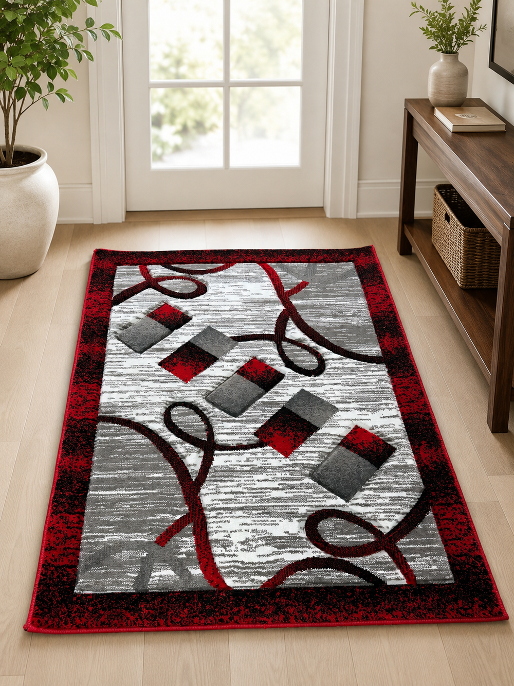 Crimson Block Ribbon Rug