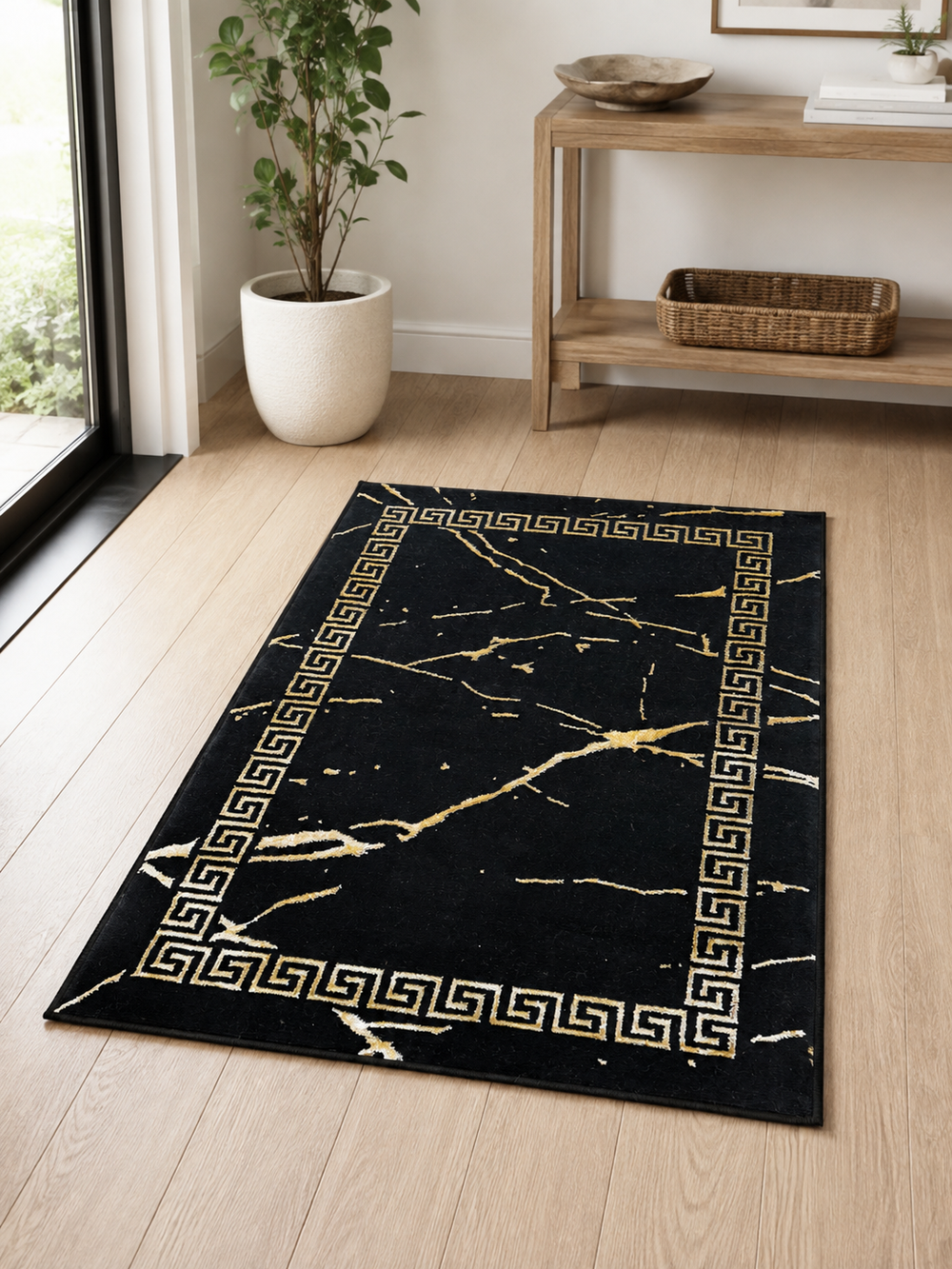 Gold Greek Key Marble Rug