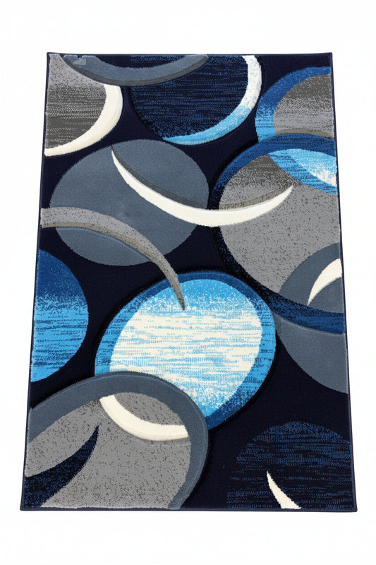 Geometric Area Rug – Navy, Royal Blue, and Grey (3x4)