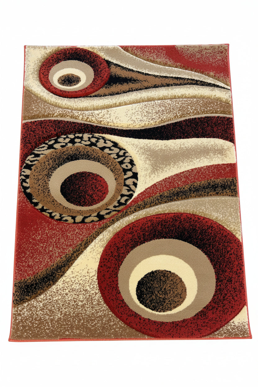 Geometric Area Rug – Terracotta Red, Beige, and Earth Tones (3x4)