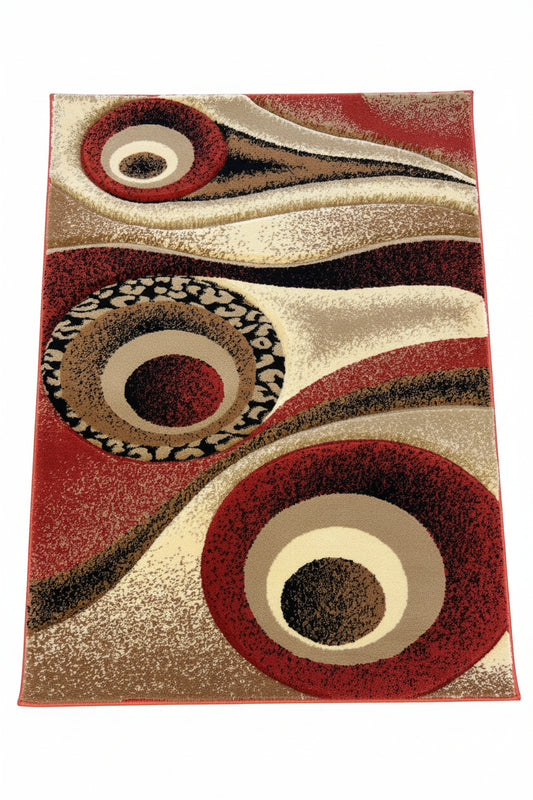 Geometric Area Rug – Terracotta Red, Beige, and Earth Tones (3x4)