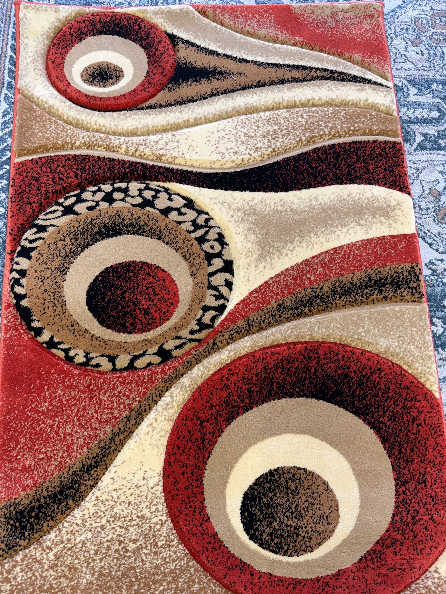 Geometric Area Rug – Terracotta Red, Beige, and Earth Tones (3x4)