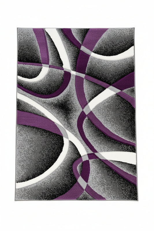 Geometric Area Rug – Purple, Slate Grey, and White (3x4)