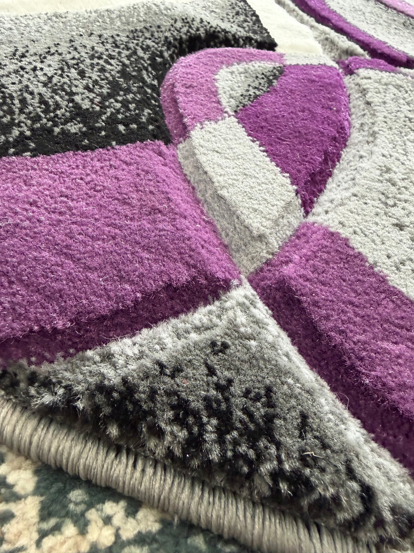 Geometric Area Rug – Purple, Slate Grey, and White (3x4)