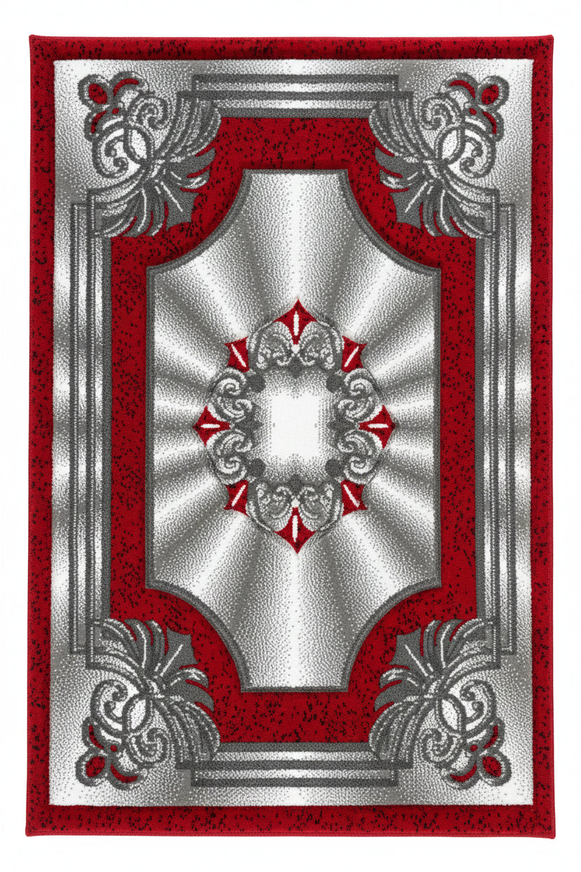Elegance Area Rug – Red, Grey, and White (3x4)