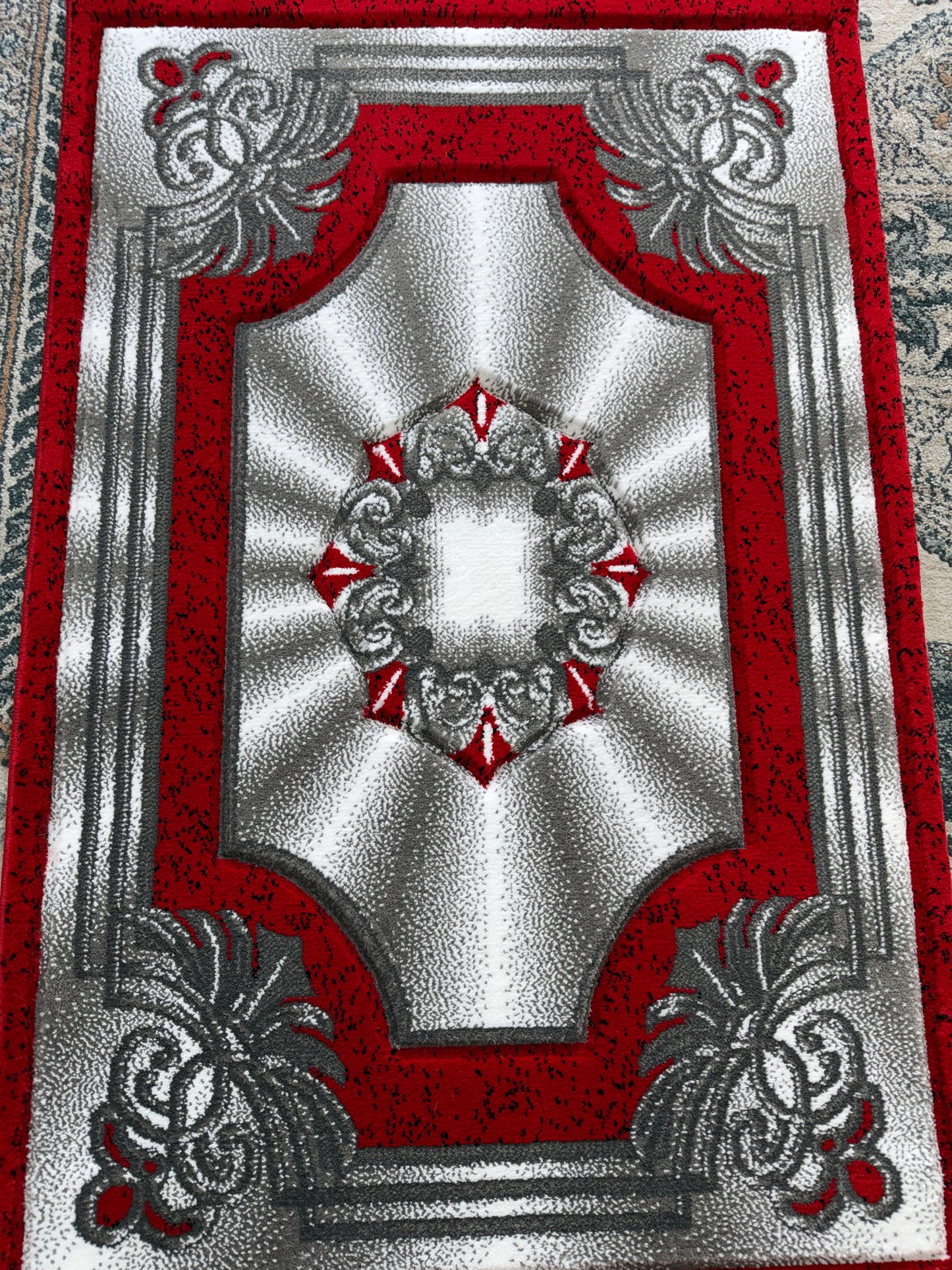 Elegance Area Rug – Red, Grey, and White (3x4)