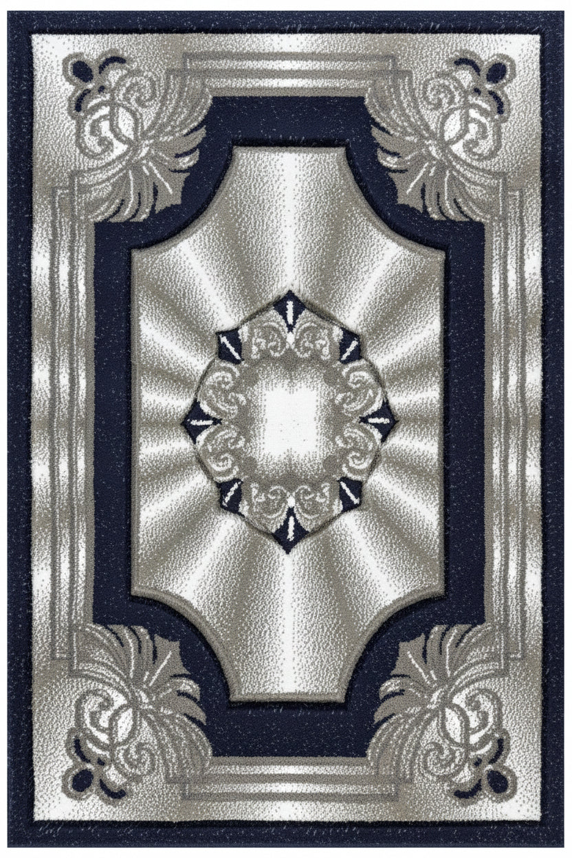 Elegance Area Rug – Navy Blue, Grey, and White (3x4)