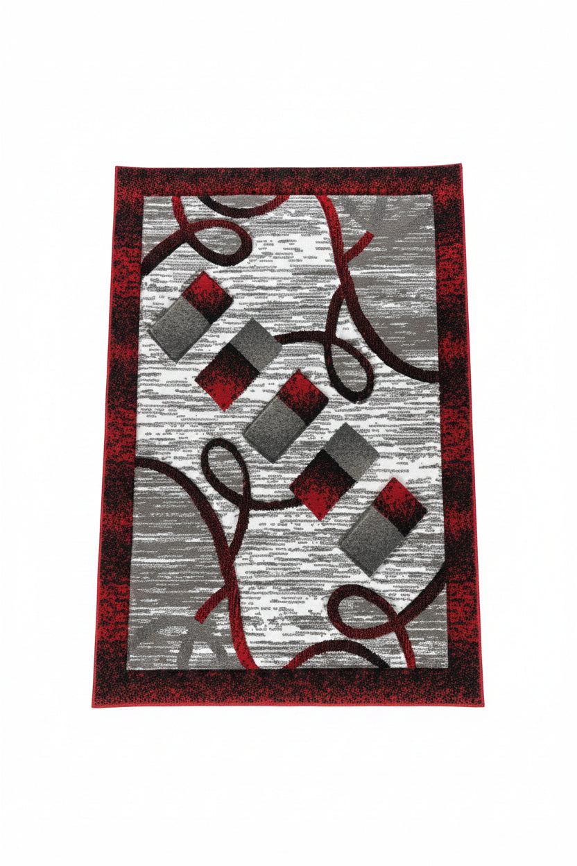 Noble Area Rug – Red, Grey, and White (3x4)