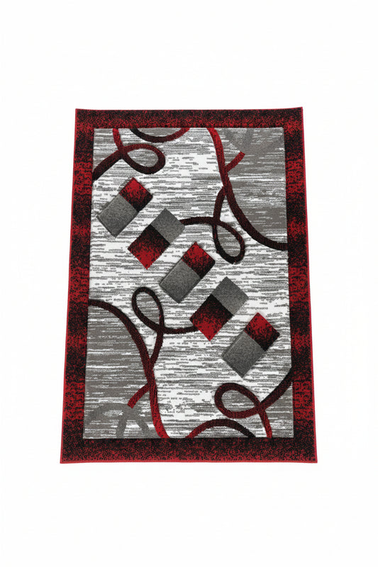Noble Area Rug – Red, Grey, and White (3x4)