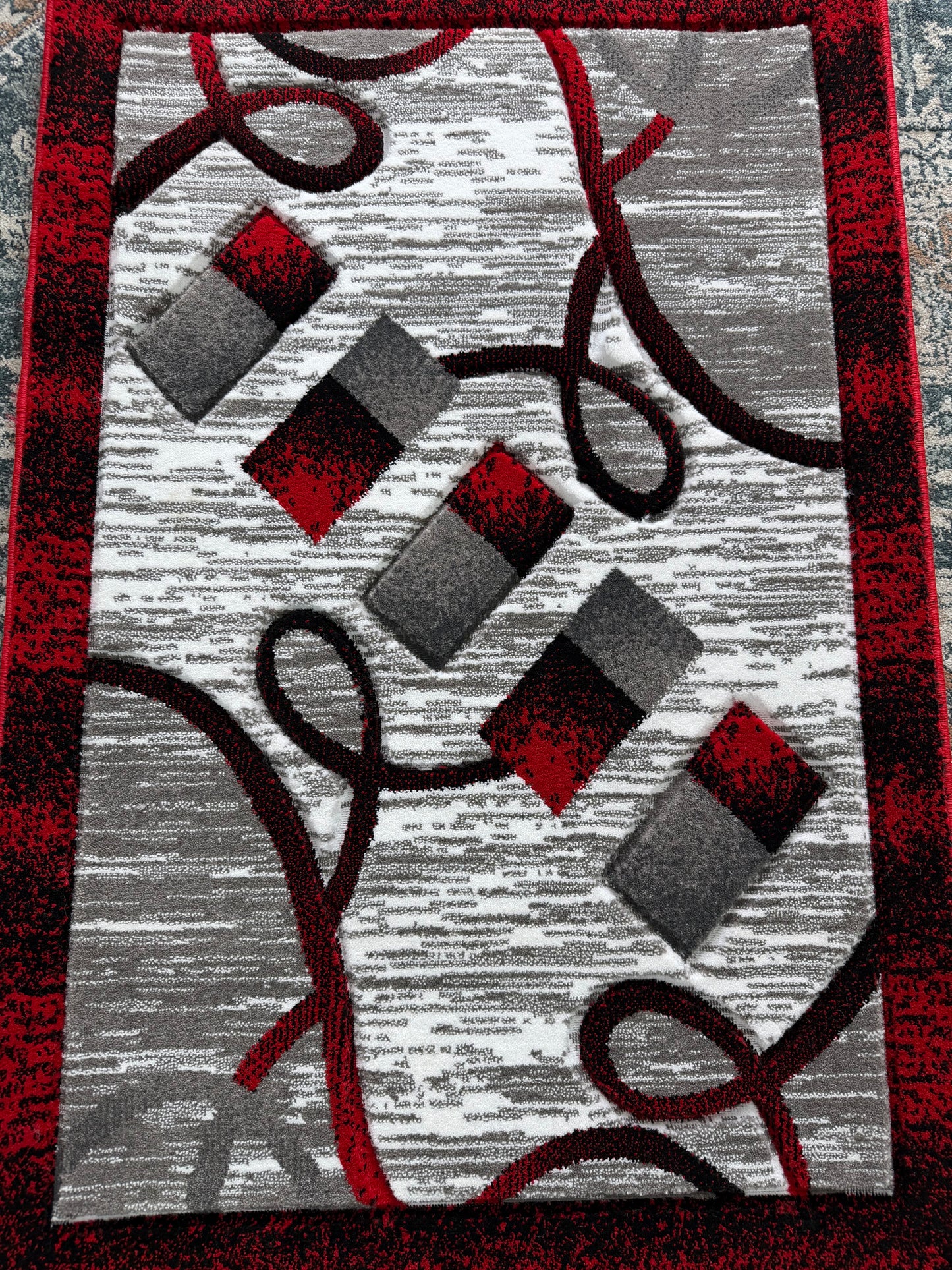 Noble Area Rug – Red, Grey, and White (3x4)