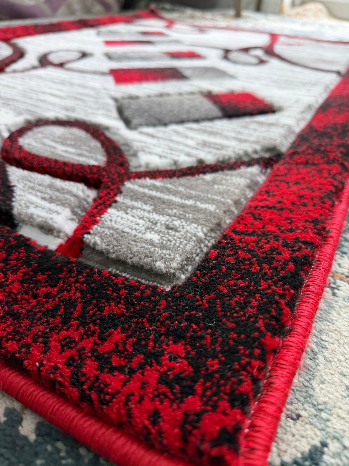 Noble Area Rug – Red, Grey, and White (3x4)