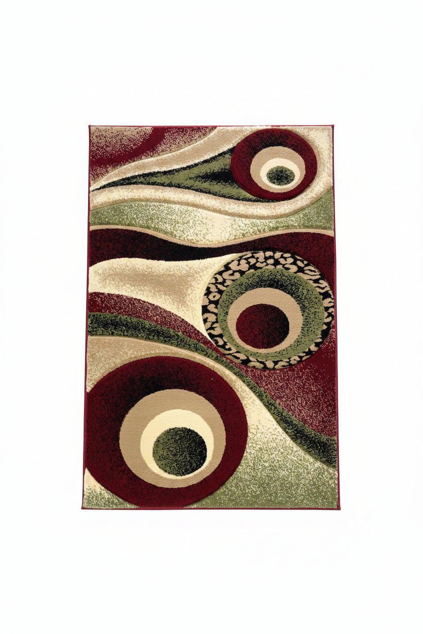 Geometric Area Rug – Burgundy, Sage Green, and Beige (3x4)