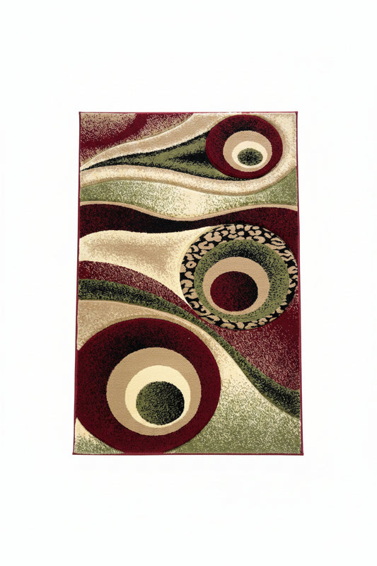 Geometric Area Rug – Burgundy, Sage Green, and Beige (3x4)