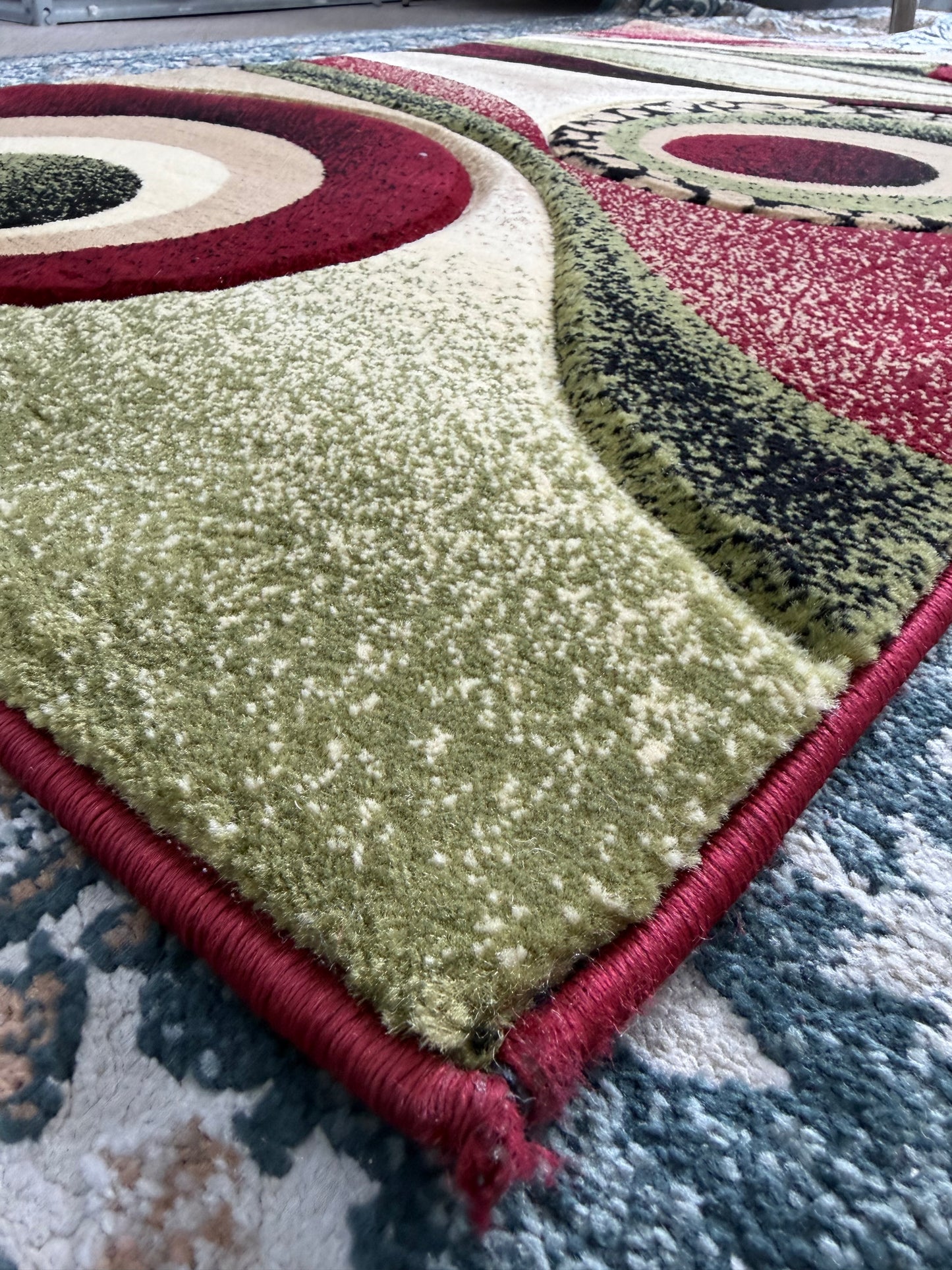 Geometric Area Rug – Burgundy, Sage Green, and Beige (3x4)