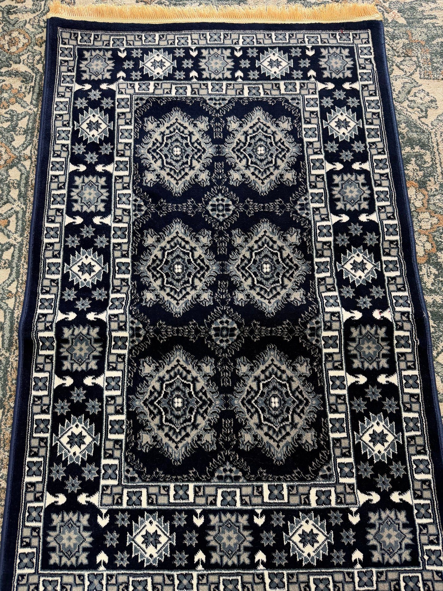 Tribal Area Rug – Navy Blue and Cream (3x4)