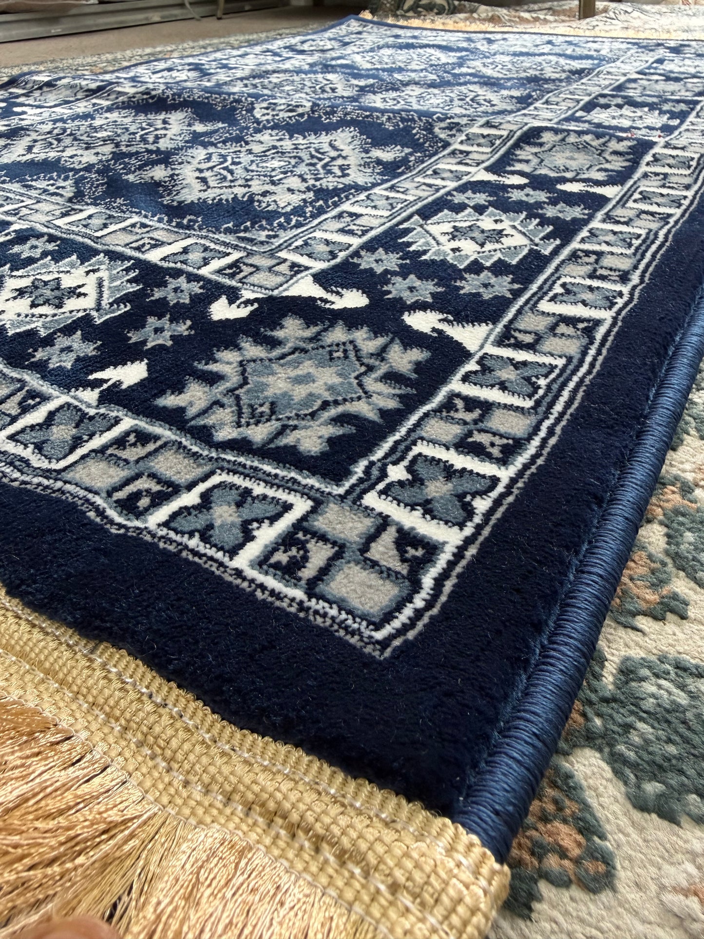 Tribal Area Rug – Navy Blue and Cream (3x4)