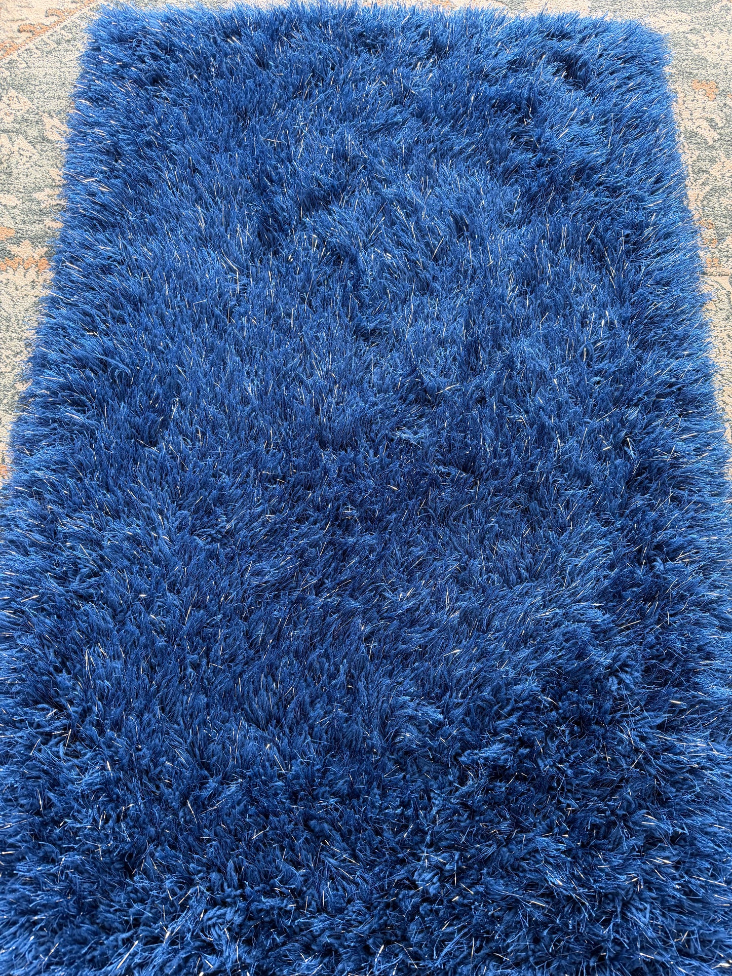 Shaggy Shimmer Area Rug – Royal Blue and Silver (3x4)