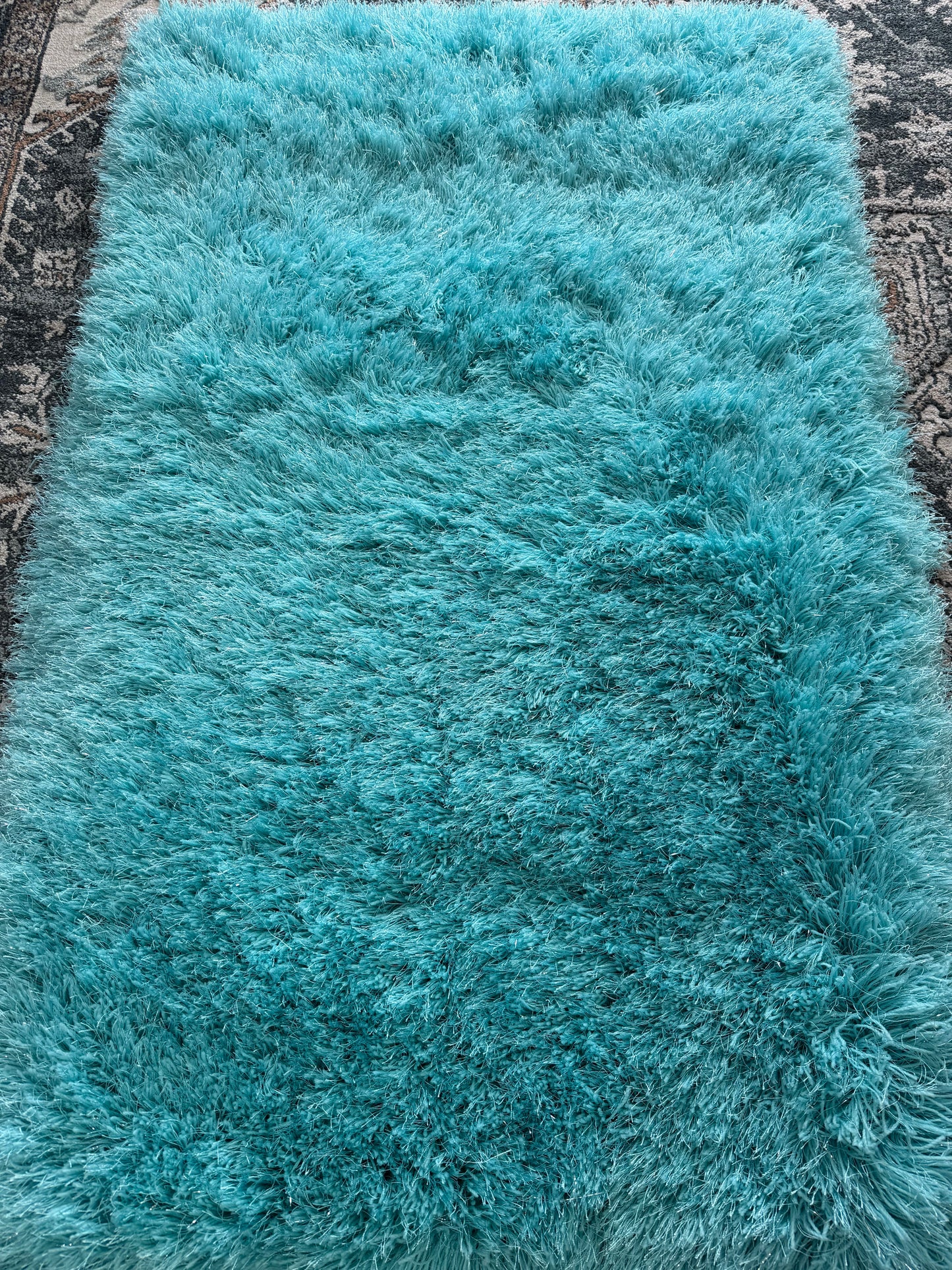 Shaggy Shimmer Area Rug – Turquoise and Silver (3x4)