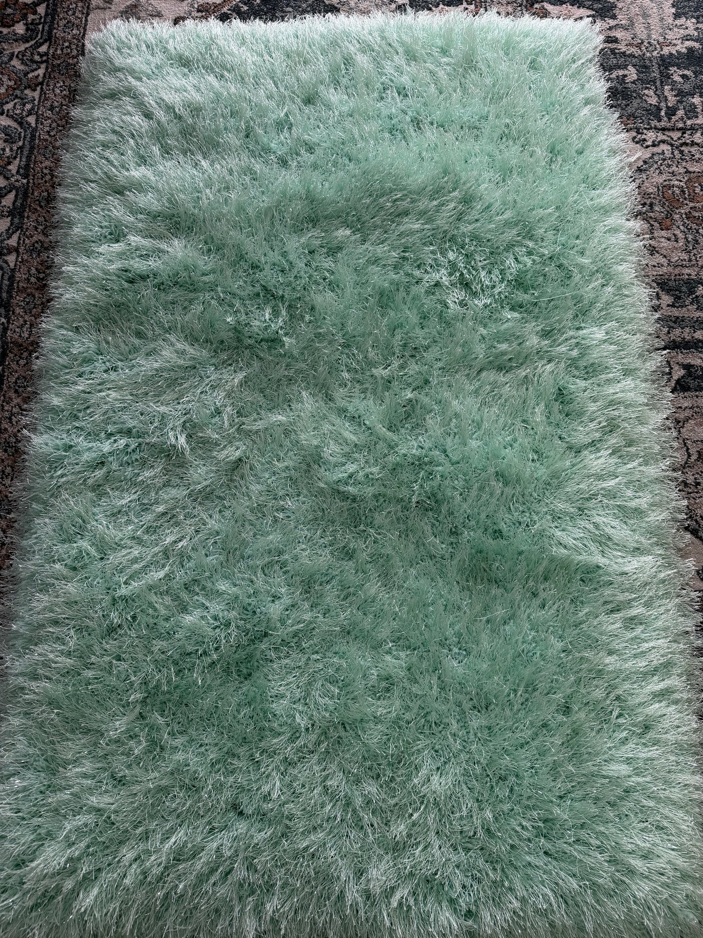 Shaggy Shimmer Area Rug – Mint Green and Silver (3x4)