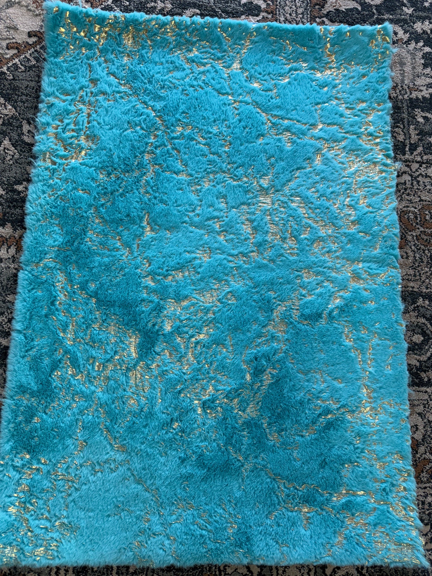 Riviera Area Rug – Turquoise and Metallic Gold (2x3)
