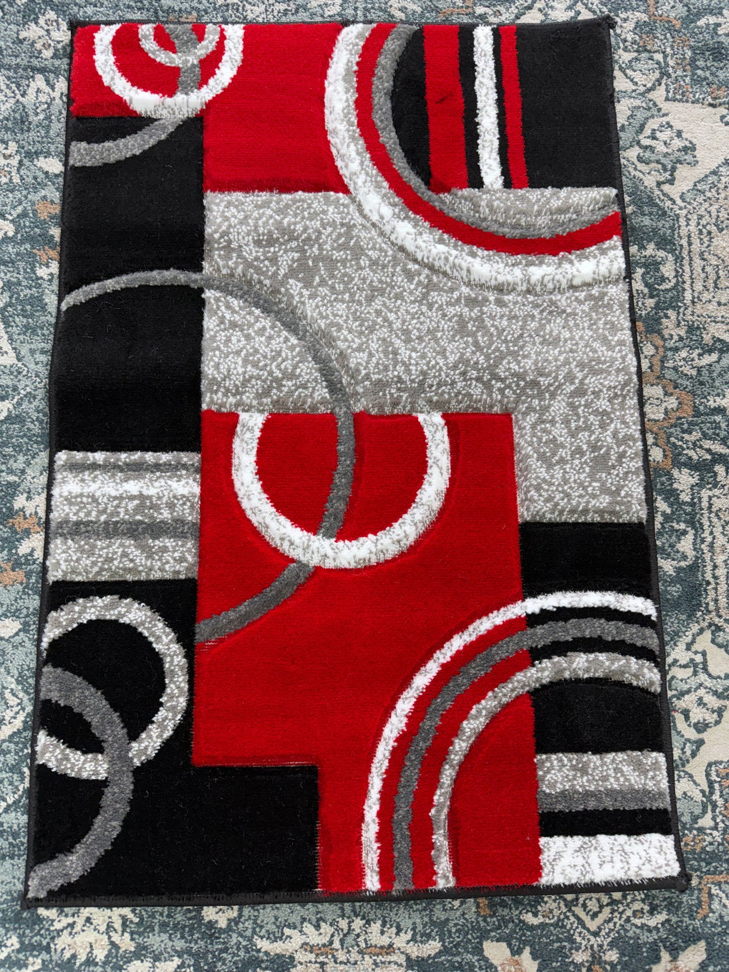 Regal Area Rug – Red, Black, and Grey (2x3)